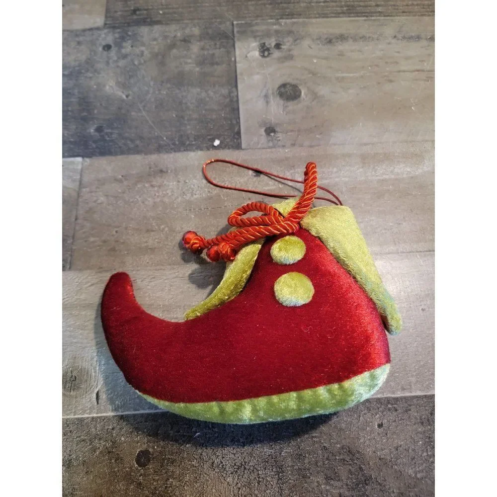Red green‎ elf boot shoe xmas plush ornament